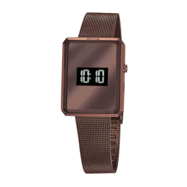 Relógio Feminino Seculus Digital Malha de Aço Marrom 77061LPSVMS3