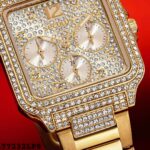 Relógio Feminino Multifunção Quadrado Cristais Dourado Referência: 77232LPSVDS1