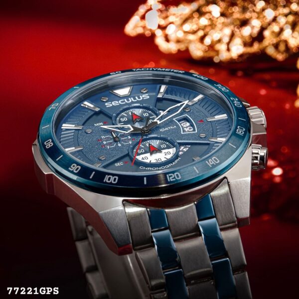 RELÓGIO SECULUS MASCULINO CRONÓGRAFO AZUL 77221GPSVOA1