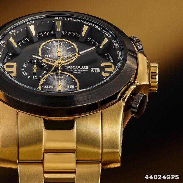 Relógio Masculino Cronógrafo Moderno Aço Dourado Referência: 44024GPSVHA3
