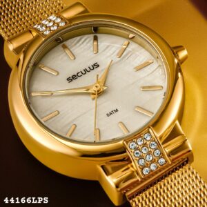 Relógio Feminino Madrepérola Cristais Dourado Referência: 44166LPSVDS1