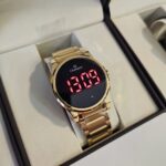 RELÓGIO CHAMPION FEMININO DIGITAL DOURADO LED VERMELHO CH40115H