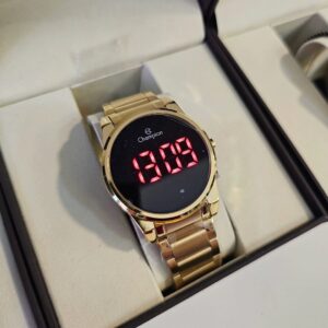 RELÓGIO CHAMPION FEMININO DIGITAL DOURADO LED VERMELHO CH40115H