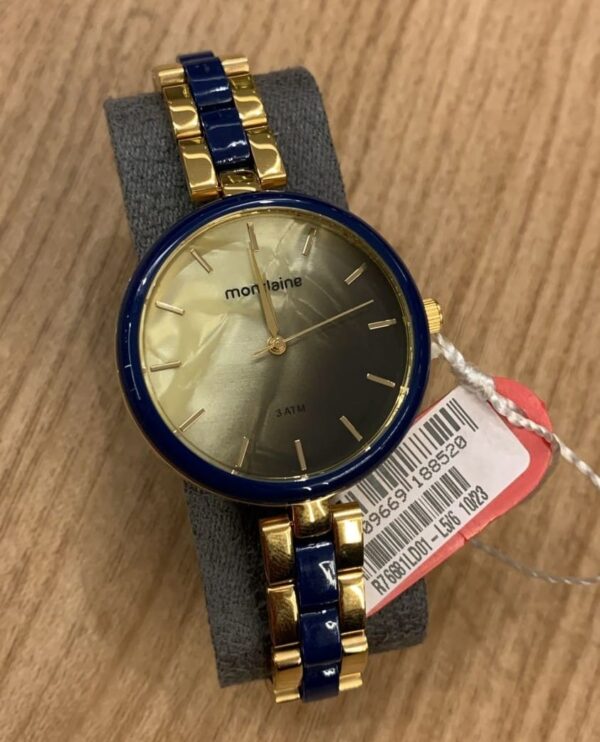 Relógio Mondaine Feminino Lançamento Dourado com Azul R76681LDO1