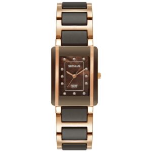 Relógio Feminino Quadrado Cerâmica Marrom e Rosé  Referência: 77237LPSVRQ3
