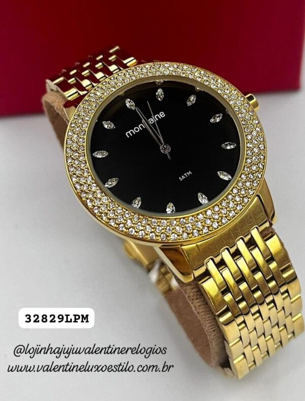 Relógio Feminino Cristais Baguete Dourado Referência: 32829LPMVDE2