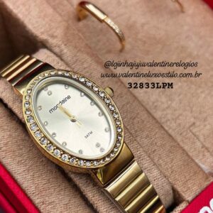 Kit Relógio Feminino Oval Dourado Com Brinco Referência: 32833LPMKDE1K1