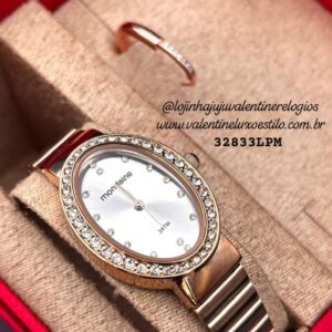 Kit Relógio Feminino Oval Rosé Com Brinco Referência: 32833LPMKRE3K1