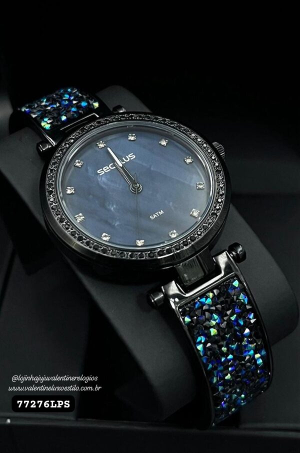 Relógio Feminino Bracelete Cristais Preto Referência: 77276LPSVPB3
