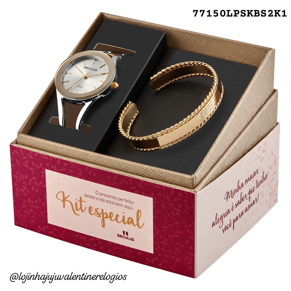 Kit Relógio Feminino Casual Bicolor Referência: 77150LPSKBS2K1 Kit Bracelete LOVE