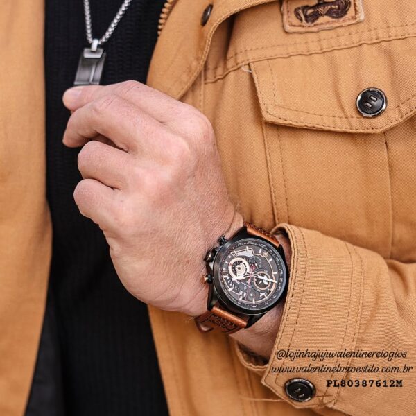 RELÓGIO PHILLIP LONDON DESTROYER LEATHER BROWN 45MM PL80387612MPRN