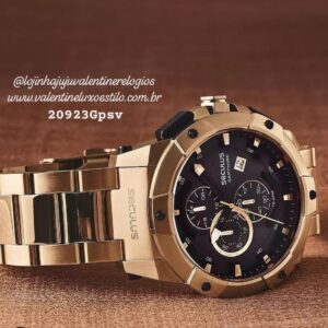 Relógio Masculino Seculus Sapphire Dourado À Prova D'Água 100M 20923Gpsvda2