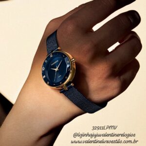Relógio Mondaine Feminino Malha de Aço Dourado e Azul Referência: 32911LPMVLE4