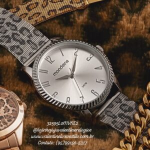 Relógio Feminino Animal Print Malha de Aço Prata Referência: 32595L0MVNE2