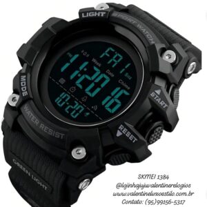 Relógio De Pulso Digital Skmei 1384 Com Correia De Borracha Cor Preto