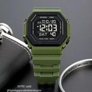 Skmei 1988 Relógio Esportivo Digital Display Led Militar Contagem Regressiva à Prova Dágua